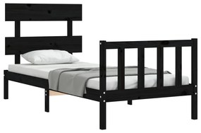 Estrutura de cama com cabeceira 90x200 cm madeira maciça preto