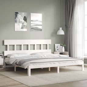 Estrutura de cama com cabeceira 200x200cm madeira maciça branco