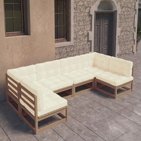 vidaXL 6pcs conj. lounge jardim e almofadões pinho maciço castanho mel