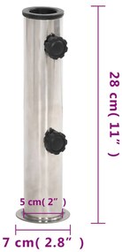 Base de guarda-sol para poste de Ø38/48 mm aço inox. prateado