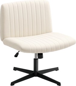 HOMCOM Cadeira Homeoffice regulável em altura giratória com visual de linho, para sentar de pernas cruzadas, suporta até 120 kg, Creme branco | Aosom Portugal