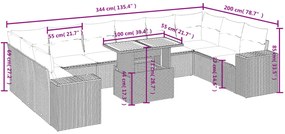11 pcs conjunto sofás de jardim c/ almofadões vime PE bege