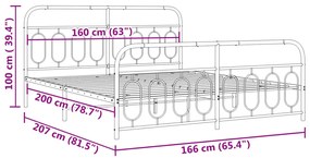 Estrutura de cama com cabeceira e pés 160x200 cm metal branco