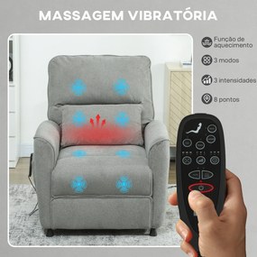 Poltrona Relax Reclinável Elétrica com Calor Lombar, Massagem Vibratória, Motor Silencioso e Função de Memória, Cinzento Escuro