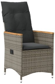 7 pcs conjunto de jantar p/ jardim c/ almofadões vime PE cinza