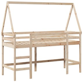 Cama alta c/ escada e telhado 80x200 cm pinho maciço