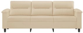 Sofá de 3 lugares 180 cm tecido de microfibra creme
