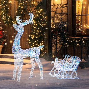 Rena e trenó de Natal iluminados  60 x 29 x 115 cm com 170 LEDs de luz branca quente, decoração de Natal para interior e exterior,