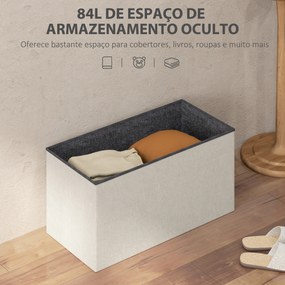 Banco com Armazenamento 84 L Banco de Arrumação Dobrável 76x38x38 cm Estofado em Linho Sintético Creme