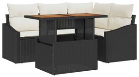Conjunto de Jantar de Jardim de 5 Peças com Almofadas Pretas, Rattan e