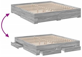Estrutura de cama c/ gavetas derivados madeira cinza sonoma