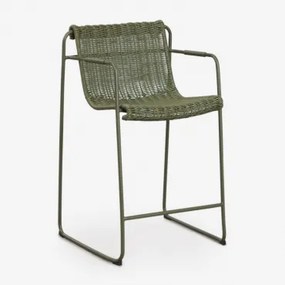 Pack De 4 Bancos Altos De Jardim Empilháveis Com Apoios De Braços Em Rattan Sintético E Aço Revia ↑65 Cm & Verde Azeitona Intenso - Sklum