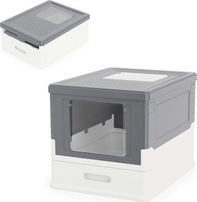 Caixa de areia dobrável 50 x 37,5 x 36,5 cm com tampa fechada, entrada frontal e saída rebatível, bandeja portátil para gatos até 10 kg, cinza