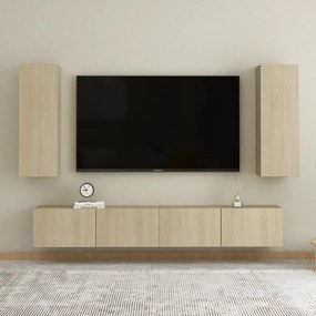 4pcs conjunto móveis de TV derivados de madeira carvalho sonoma