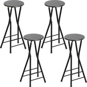 HOMCOM Conjunto 4 Banquetas de Bar Dobráveis com Apoio Duplo para os Pés, em Madeira e Aço, 34x30x70 cm, Preto | Aosom Portugal