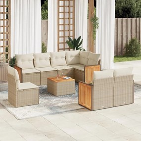 vidaXL 9 pcs conjunto de sofás p/ jardim com almofadões vime PE bege