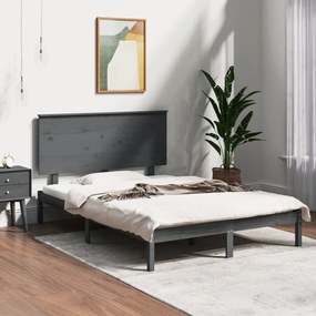 Estrutura de cama 140x190 cm madeira de pinho maciça cinzento