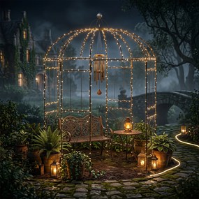 Arco de jardim metálico em forma de gaiola de pássaros 203 x 203 x 296 cm, com treliça e gancho para rosas trepadeiras, para pátio traseiro ou terraço