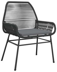 3 pcs conjunto jantar jardim almofadões vime PE vidro preto
