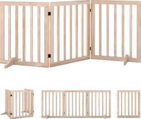 PawHut Barreira de Segurança Dobrável para Cães em Madeira, 3 Painéis, para Escadas e Portas, com 2 Pés de Apoio, 150x61 cm, Natural | Aosom Portugal