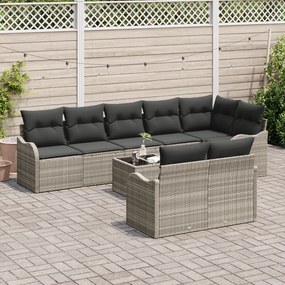 Conjunto de Sofá de Jardim vidaXL de 9 Peças com Almofadas Cinza Ratta
