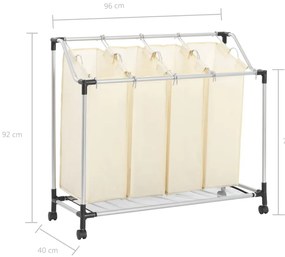 Separador de roupa suja com 4 sacos aço creme