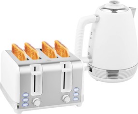 Conjunto de chaleira e torradeira, com chaleira em aço inoxidável de 1,7 L e 2200 W e torradeira para 4 fatias, branca