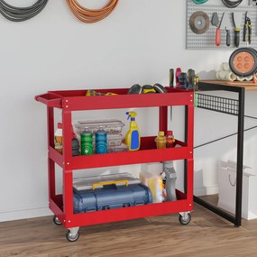 Carrinho de Ferramentas com Rodas 3 Prateleiras de Armazenamento e Alça Lateral 83x35,3x76 cm Vermelho
