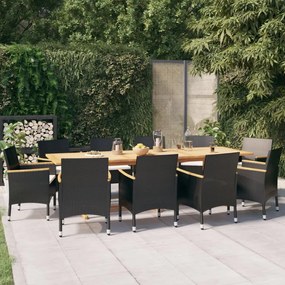 vidaXL 11 pcs conjunto de jantar para jardim com almofadões preto