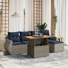 vidaXL 6 pcs conjunto sofás p/ jardim c/ almofadões vime PE cinzento