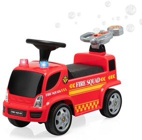 Andador Carro de bombeiros de brinquedo para crianças dos 18 aos 36 meses com função de bolha Música Sirene Carrinho de empurrar 82 x 82 x 45 cm Verme