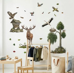 Autocolantes de parede para crianças - Animais da floresta com comedouro