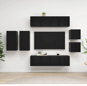 vidaXL 8 pcs conjunto de móveis de TV derivados de madeira preto