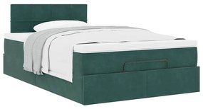 Estrutura de cama otomana com colchão verde escuro veludo