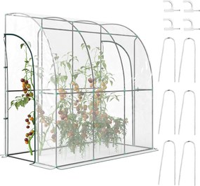 Estufa de jardim encostada, estufa de varanda, lona reforçada em PVC, 2 portas enroláveis, 214 x 118 x 212 cm, transparente