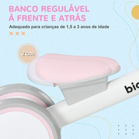 Bicicleta sem Pedais para Crianças de 12-36 Meses Bicicleta de Equilíbrio com Assento Ajustável 56x27x39 cm Rosa