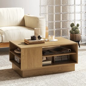 Mesa de centro retangular moderna com 2 prateleiras abertas 86 x 56 x 41 cm Natural