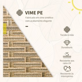 Outsunny Conjunto de Poltronas e Mesa de Centro de Vime 3 Peças Conjunto de Móveis de Vime com Almofadas Acolchoadas e Estrutura de Aço para Varanda Pátio 46x46x48cm e 59x71x80cm Marrom Claro