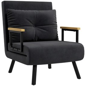 HOMCOM Poltrona Convertível em Cama Poltrona 3 em 1 Convertível em Cama com Encosto Ajustável em 5 Níveis 63x73x81 cm Preto