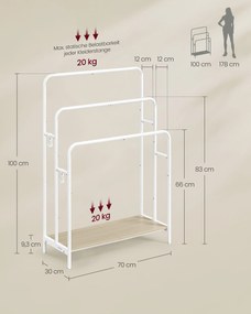 Toalheiro com 3 calhas 70 x 30 x 100 cm Branco + bege natural