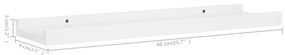 Unidade de prateleiras com rebordo 2 pcs 40x9x3 cm MDF branco