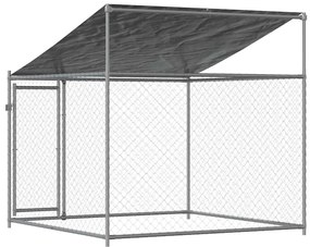 Jaula para cão com telhado/porta 2x2x2 m aço galvanizado cinza