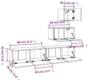 Conjunto móveis de TV 4 pcs madeira processada branco