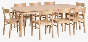 Conjunto De Mesa Extensível 220-320x95 Cm Treveris E 8 Cadeiras De Jantar Em Madeira De Carvalho Mara Signature Castanho Roble - Sklum