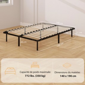 Estrutura de cama 140 x 190 cm (COLCHÃO NÃO INCLUIDO),  base de ripas e pés, espaço de arrumação por baixo, preta