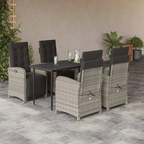 5 pcs conjunto de jantar p/ jardim c/ almofadões cinzento claro