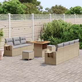 Conjunto de Sofá de Jardim vidaXL de 10 Peças com Almofadas Bege Vime