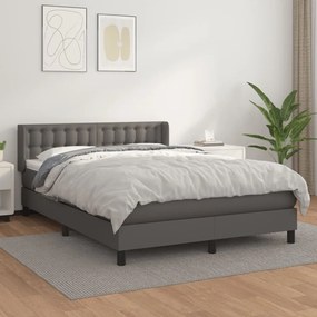 vidaXL Cama com molas/colchão 140x190 cm couro artificial cinzento