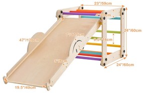 Conjunto de Escalada Montessori para crianças de Madeira Dobrável com Rampa Ajustável Baloiço de Escalada Reversível para Crianças Multicolorido