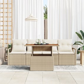Conjunto de Sofá de Jardim vidaXL de 5 Peças com Almofadas Bege Rattan